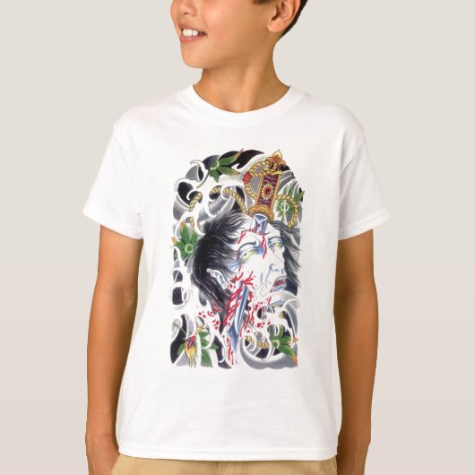 日本のグロテスクな剣のデザイン Tシャツ (正面)
