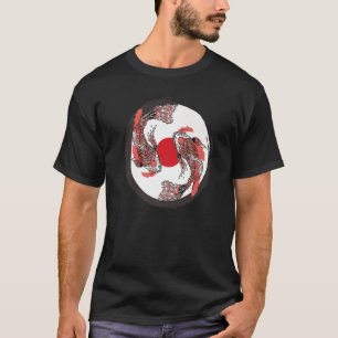 日本のコイカープジャパン国旗と陰陽インスパイア Tシャツ