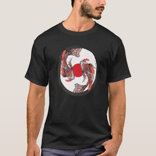 日本のコイカープジャパン国旗と陰陽インスパイア Tシャツ (正面)