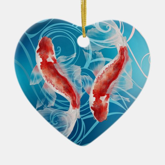 日本のコイフィッシュオリエンタルウェーブカップルクリスマス セラミックオーナメント (正面)