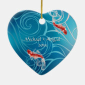日本のコイフィッシュオリエンタルウェーブカップルクリスマス セラミックオーナメント (裏面)