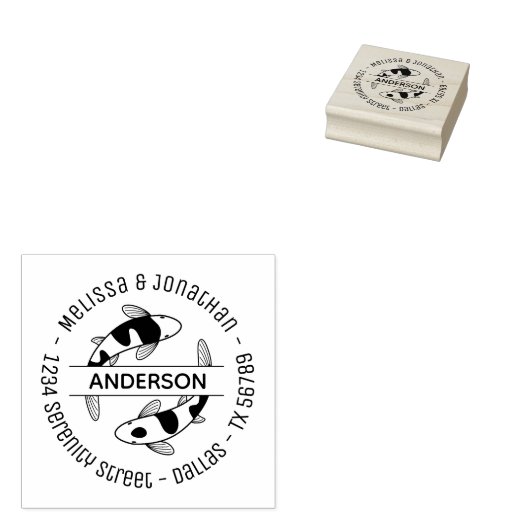 日本のコイフィッシュカップル家族の住所 ラバースタンプ (押印)