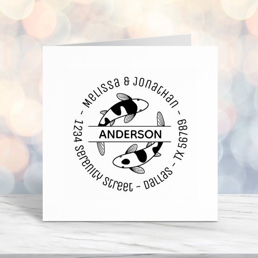 日本のコイフィッシュカップル家族ラウンドアドレス セルフインキングスタンプ