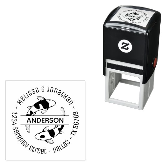 日本のコイフィッシュカップル家族ラウンドアドレス セルフインキングスタンプ (インサイチュ)