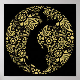 日本のコイフィッシュブラック金ゴールドアートプリント ポスター