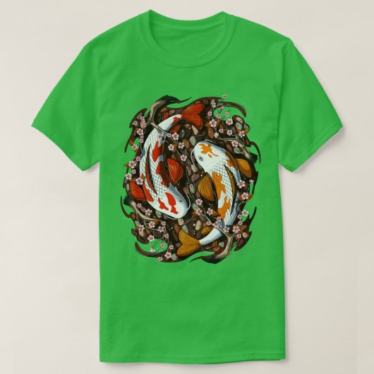 日本のコイ魚さくらんぼ花 Tシャツ (デザイン正面)