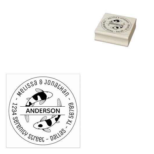 日本のコイ魚カップル家族の住所4 ラバースタンプ (押印)