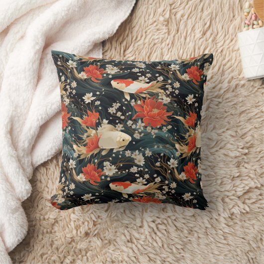 日本のコイ魚シームレスパターン クッション (ブランケット)