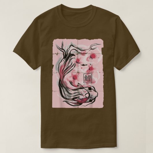 日本のコイ魚桜さくらんぼブロッサムグラフィック Tシャツ (デザイン正面)