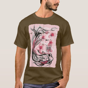 日本のコイ魚桜さくらんぼブロッサムグラフィック Tシャツ