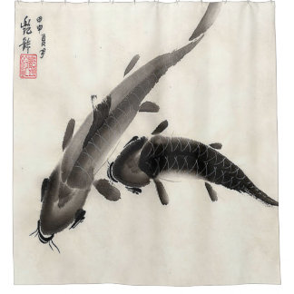 日本のコイ魚池ウォーター絵画カラー シャワーカーテン