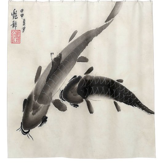 日本のコイ魚池ウォーター絵画カラー シャワーカーテン (正面)