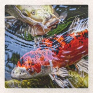 日本のコイ魚池 ガラスコースター