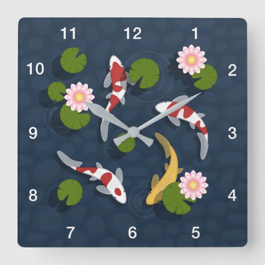 日本のコイ魚池 スクエア壁時計 (正面)