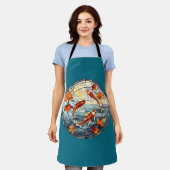 日本のコイ魚類と紅葉 エプロン (着用した状態)