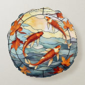 日本のコイ魚類と紅葉 ラウンドクッション (裏面)