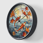 日本のコイ魚類と紅葉 壁時計 (傾斜)