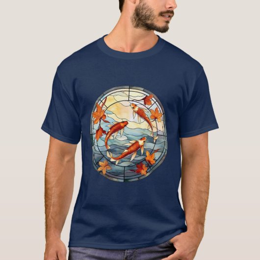 日本のコイ魚類と紅葉 Tシャツ (正面)