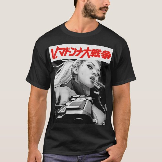 日本のサイバーカルチャーにインスパイアされた不良少女 Tシャツ (正面)
