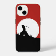 日本のサムライ戦士のシルエット太陽のスマホケース