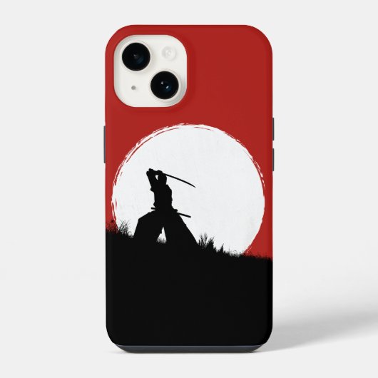 日本のサムライ戦士のシルエット太陽のスマホケース iPhoneケース (裏面)