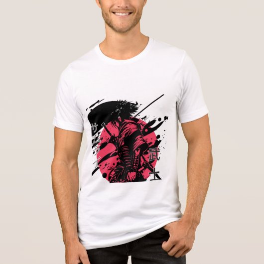 日本のサムライ戦士 赤い太陽 漢字 グラフィック トライブレンドTシャツ (正面)