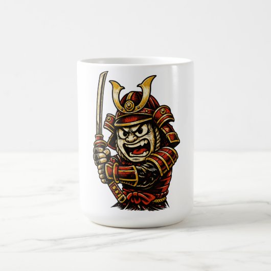 日本のサムライ戦士 赤い鎧 カートゥーンアート コーヒーマグカップ (中央)