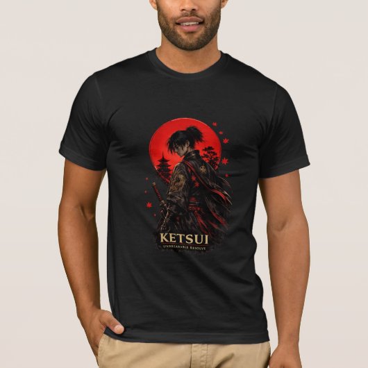 日本のサムライ決意ウォリアーグラフィックTシャツ Tシャツ (正面)