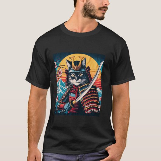 日本のサムライ猫忍者猫 1 Tシャツ (正面)