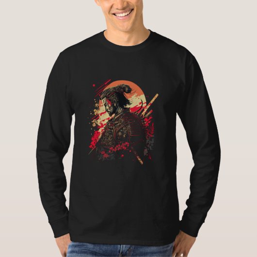 日本のサムライ ビンテージ ファイター レトロ Tシャツ (正面)