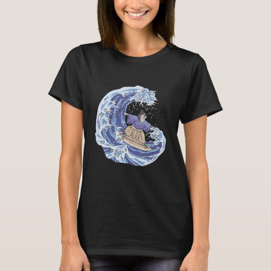 日本のサーフィンサムライ猫ビンテージサーフボード Tシャツ (正面)