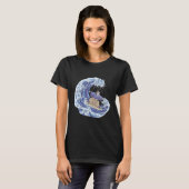 日本のサーフィンサムライ猫ビンテージサーフボード Tシャツ (正面フル)