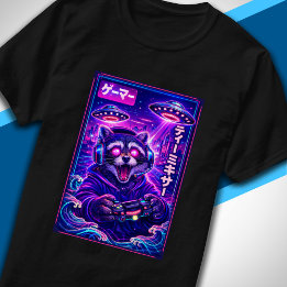 日本のシンセウェーブSF UFO アライグマ クールゲーマー Tシャツ