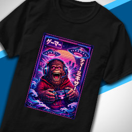 日本のシンセウェーブSF UFO ビッグフット クールゲーマー Tシャツ