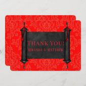 日本のスクロール 赤 黒 ダマスク 感謝カード セーブザデート (正面/裏面)