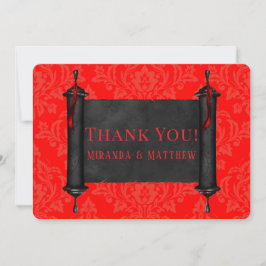 日本のスクロール 赤 黒 ダマスク 感謝カード セーブザデート