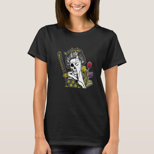 日本のスケルトンサムライ芸者 Tシャツ (正面)