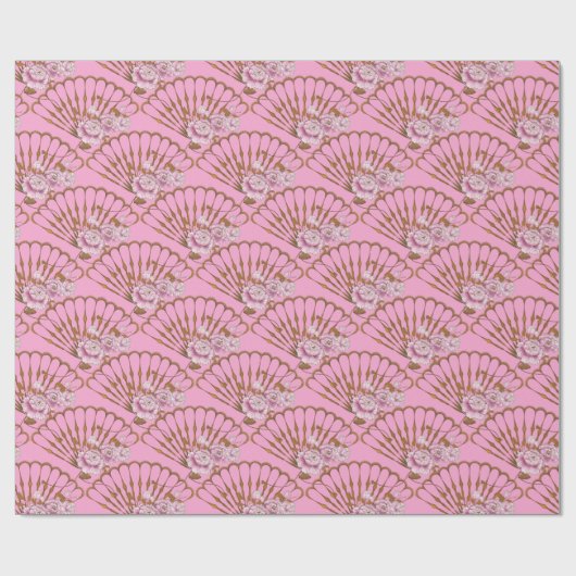 日本のスタイルおもしろいバラピンク ラッピングペーパー (フラット)