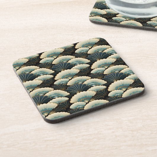 日本のスタイルクリーム金ゴールドティール(緑がかった色)ファンプリント コースター (左側)