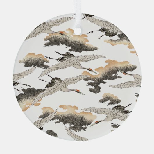 日本のスタイルクレーン:エレガントデザイン。 ガラスオーナメント (裏面)