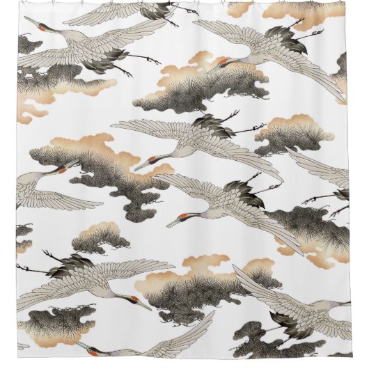 日本のスタイルクレーン：エレガントデザイン。 シャワーカーテン (正面)