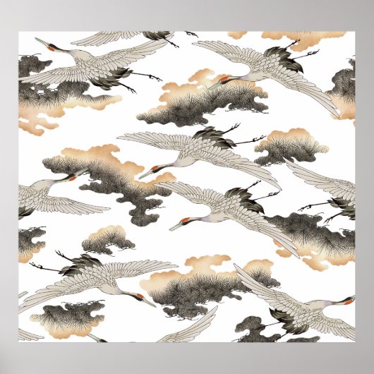 日本のスタイルクレーン:エレガントデザイン。 ポスター (正面)