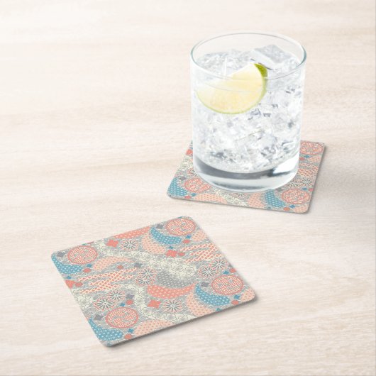 日本のスタイルパターンイラストレーション。 スクエアペーパーコースター (インサイチュ)
