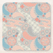 日本のスタイルパターンイラストレーション。 スクエアペーパーコースター (正面)