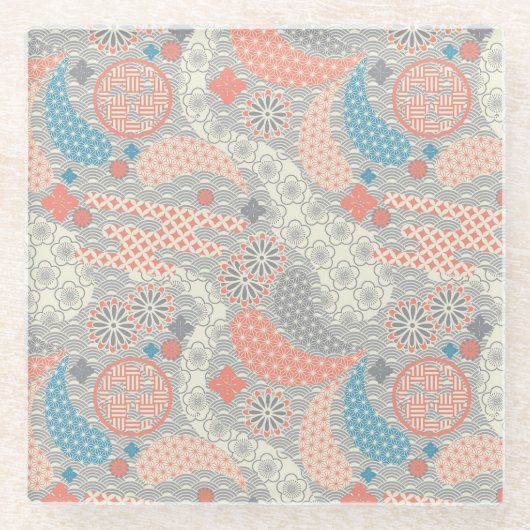 日本のスタイルパターン。イラストレーション。 ガラスコースター (正面)