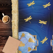 日本のスタイルブルーと金ゴールド フリースブランケット