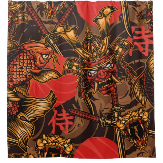 日本のスタイルヴィンテージのシームレスパターン シャワーカーテン (正面)