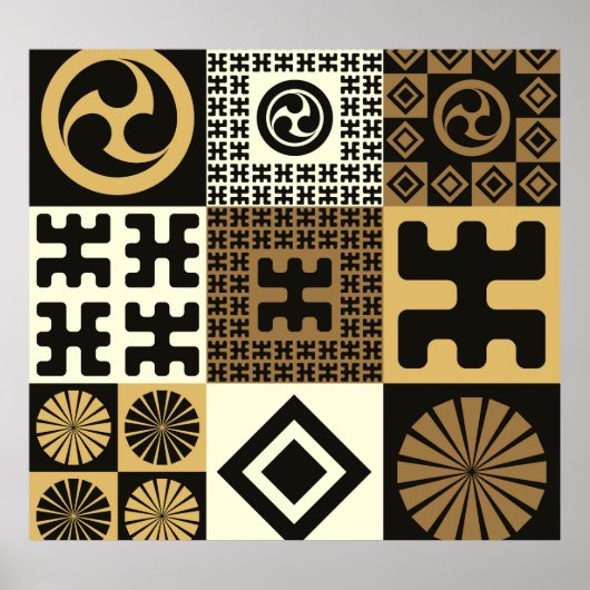 日本のスタイル、黒い金ゴールドのシームレスなパターン。 ポスター (正面)