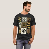 日本のスタイル、黒い金ゴールドのシームレスなパターン。 Tシャツ (正面フル)