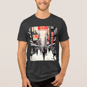 日本のストリートアート - アーバンサイバーパンクの雰囲気 トライブレンドＴシャツ